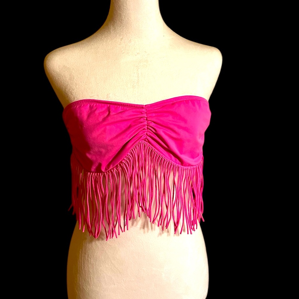 Guess Hot Pink Fringed Strapless Bathing Suit Top